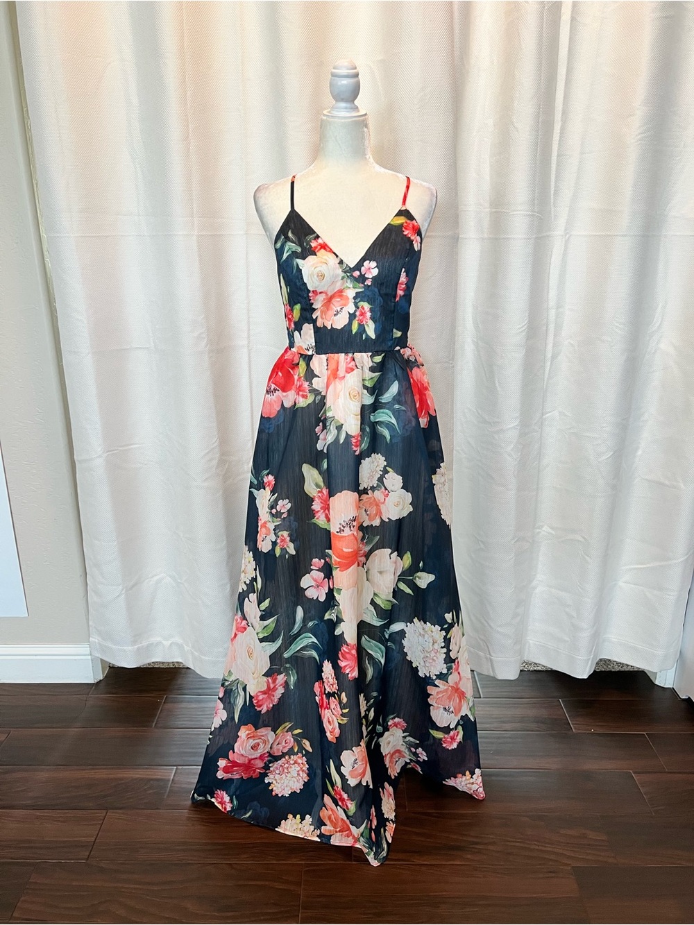 Baltic Born Soieblu Navy Floral Spaghetti-Strap Maxi Dress